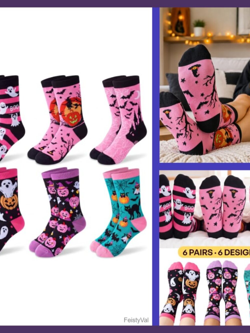 Giggling Getup Halloween 6 Pairs Funny Cotton Socks for Women, Novelty Cute